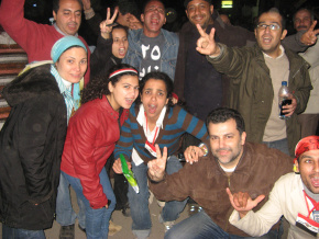 Celebrating in Tahrir, the night of Mubarak's fall. Photo: Atef Said