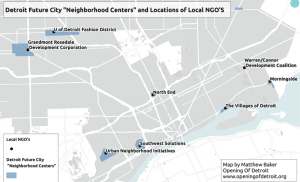 Detroit Future City "neighborhood centers" and locations of local NGOs